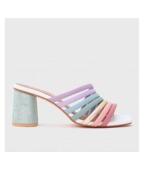 Butrich Multicolor Pastel Leather Block Heel Mule Sandals US 7.5–8